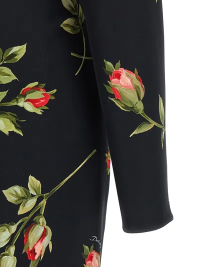 Dolce & Gabbana Rose-print Satin Long-sleeve Midi Dress In Black
