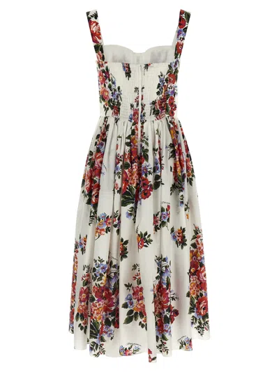 Dolce & Gabbana White Cotton Midi Dress With Floral Print Dolce E Gabbana In Multi