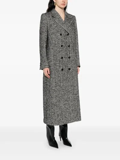 Dolce & Gabbana Double-breasted Coat With Herringbone Pattern Dolce E Gabbana In Gray