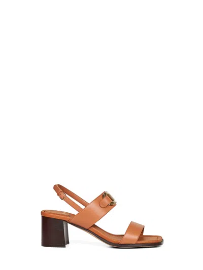 Ferragamo Sandals Block Heel Gancini Buckle In Leather Brown