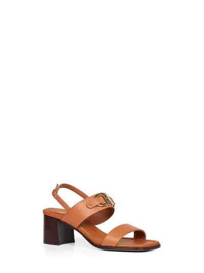 Ferragamo Sandals Block Heel Gancini Buckle In Leather Brown