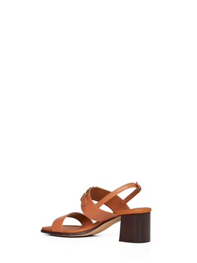 Ferragamo Sandals Block Heel Gancini Buckle In Leather Brown