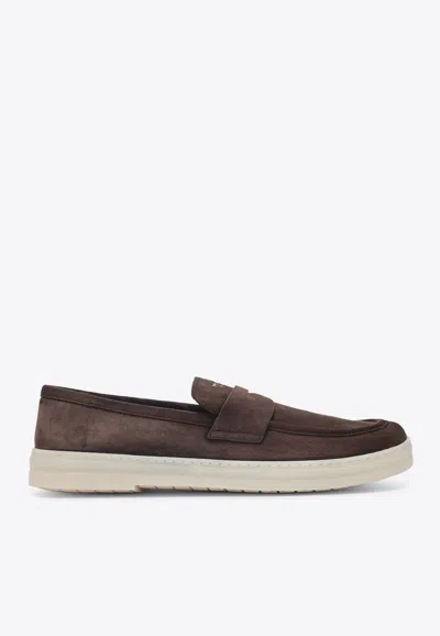 Prada Suede Loafers Round Toe Rubber Sole In Multi