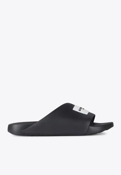 Givenchy Black Sandals With Wide Band And Contrasting Logo Patch In Rubber Man