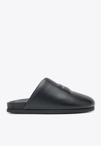Givenchy Label Flat Mules In Black Nappa Leather Women In Multi