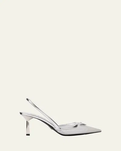 Prada Silver Slingback Pumps In Silver