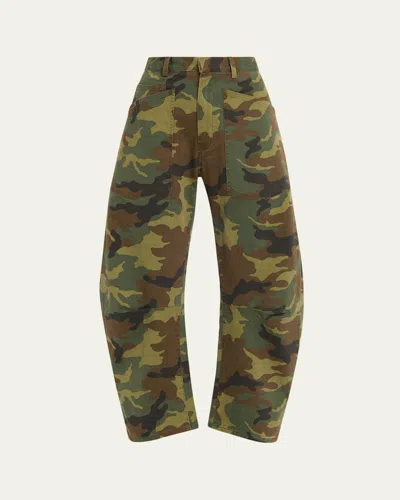 Nili Lotan Shon Camo-print Barrel-leg Ankle Pants In Multi