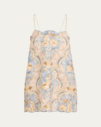 Zimmermann Daylight Scallop Mini Dress In Damask Denim In Pink