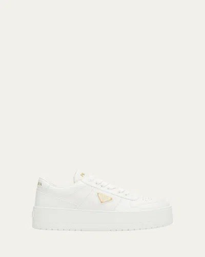 Prada Downtown Platform Leather Sneakers In White