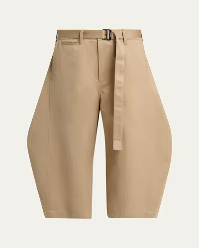 Sacai Womens Beige Wide-leg Belted Cotton Chino Shorts In Multi