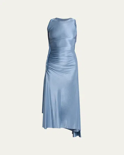 Victoria Beckham Womens Stone Twist Asymmetric-hem Woven Midi Dress In Blue
