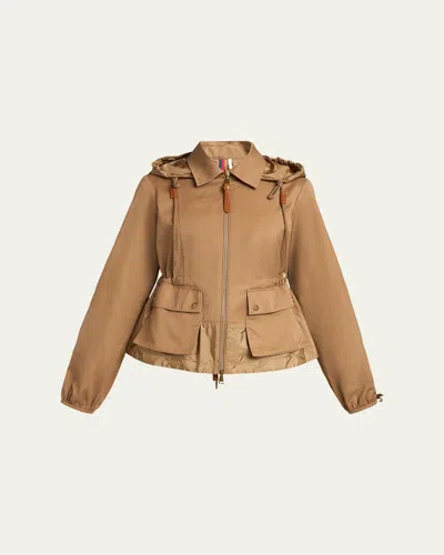 Moncler Womens Open Beige Adenium Hooded Shell-panelled Jacket In Brown