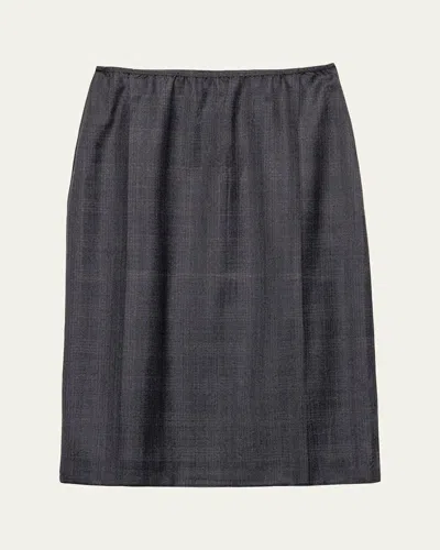Prada Checked Wool Midi-skirt In Gray
