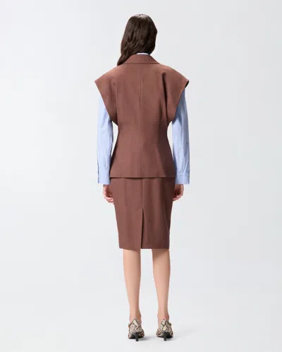 Pinko Single-breasted Sleeveless Gilet In Brown
