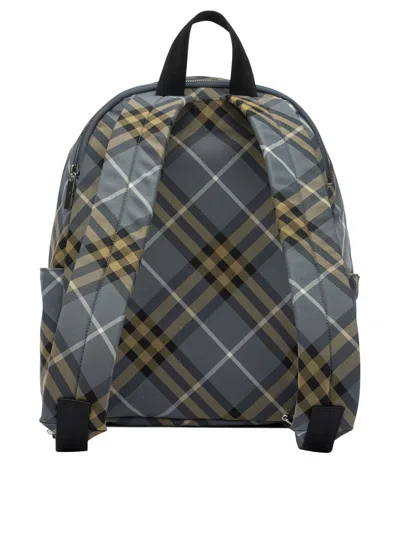 Burberry Check Blue Polyester Backpack In Multi