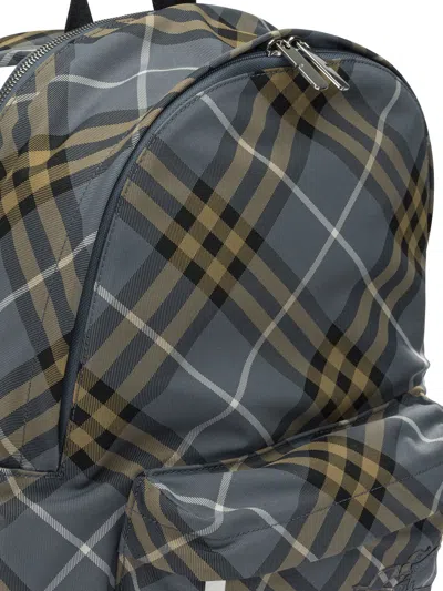 Burberry Check Blue Polyester Backpack In Multi