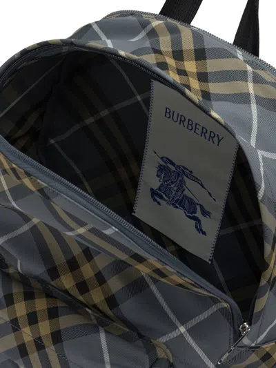 Burberry Check Blue Polyester Backpack In Multi