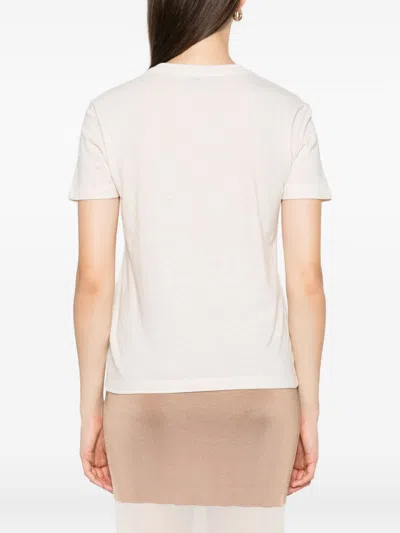 Fendi Beige Cotton And Linen T-shirt With Logo In White