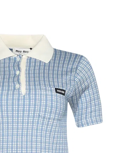 Miu Miu Short-sleeve Check-pattern Knited Top In Multi