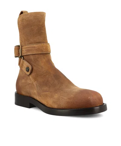 Burberry Suede Ankle Boots Block Heel Pull Tab In Brown