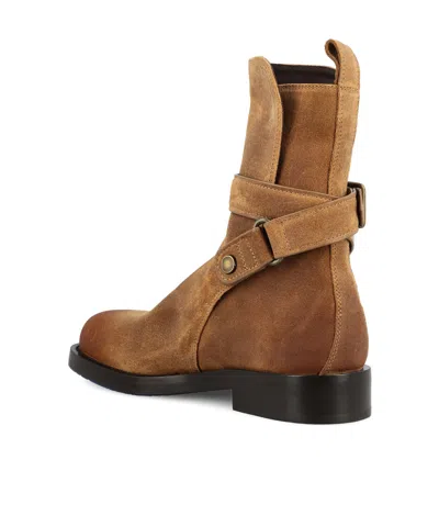 Burberry Suede Ankle Boots Block Heel Pull Tab In Brown