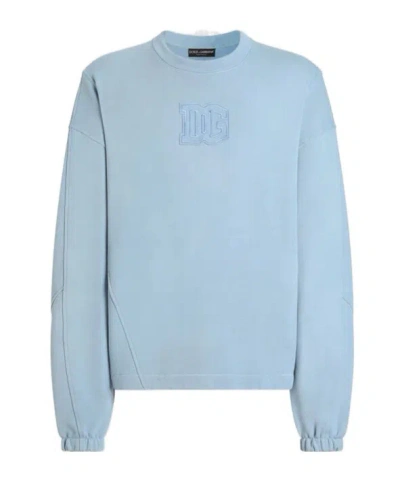 Dolce & Gabbana Dg Logo Patch Oversized Sweatshirt In Blue