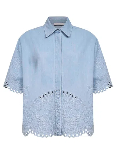 Zimmermann Womens Ice Storm Daylight Embroidered Denim Shirt Xs In Blue