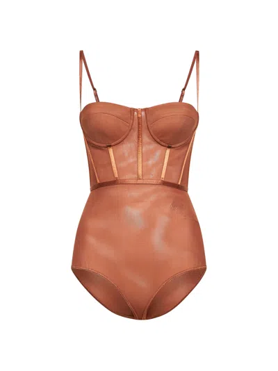 Zimmermann Tan Stretch Mesh Rebellion Corset Bodysuit In Brown