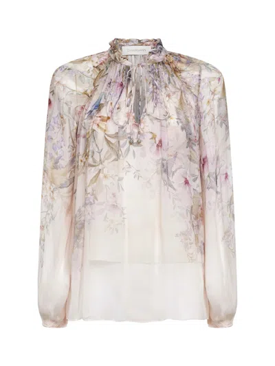 Zimmermann 'rebellion' Multicolor Blouse With Bow Detail On The Front And All-over Floral Motif In Viscose Woma