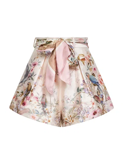 Zimmermann Rebellion Multicolor Shorts With Bow On The Front And All-over Floral Motif In Cotton And Silk Woman