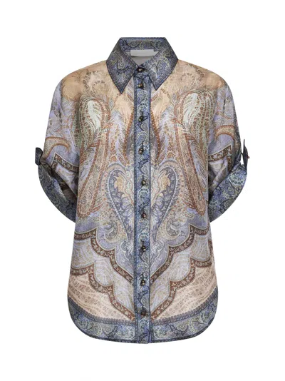 Zimmermann Wanderlust Multicolor Shirt With Classic Collar And All-over Print In Silk Woman