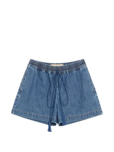 Valentino Denim Chambray Shorts Woman Blue 40 In Blue