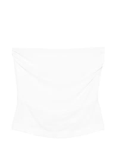 Norma Kamali White Solid Strapless Top In White