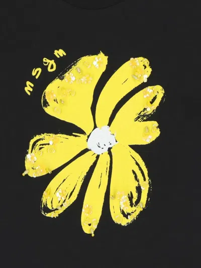 Msgm Flower-print T-shirt In Black