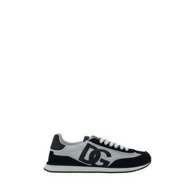 Dolce & Gabbana Aria White And Black Running Sneakers With Logo Detail In Suede And Tech Fabric Man In Multi