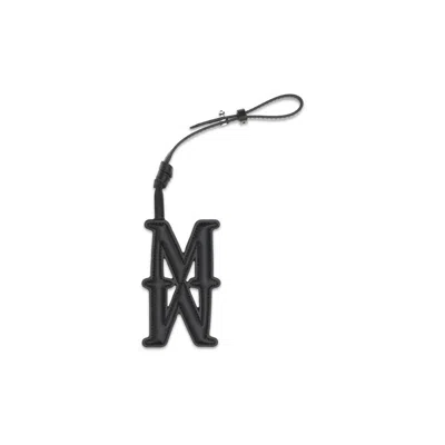 Max Mara Black Calf Leather Bos Taurus Keychain In Gold
