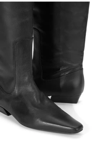 Staud Wally Leather Flat Knee-high Boots In Black
