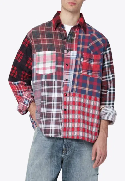 Needles Patchwork Check Long-sleeved Shirt In Red