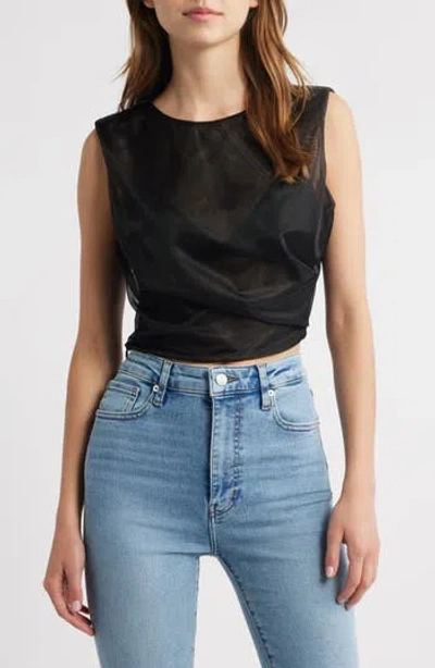 Frame The Mesh Twist Tank Top In Black