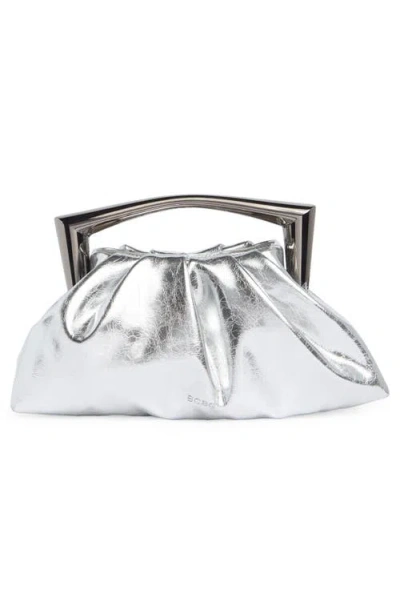 Bcbg Statement Handle Metallic Clutch In Silver