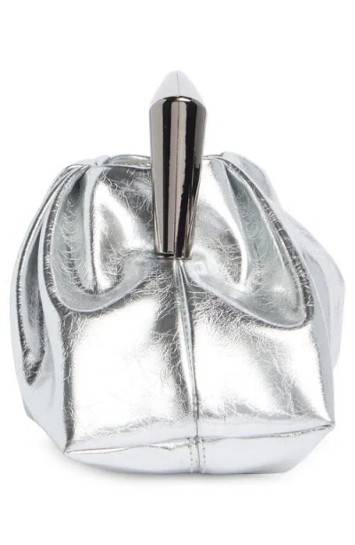 Bcbg Statement Handle Metallic Clutch In Silver