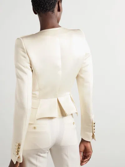 Tom Ford Cropped Wool-blend Faille Jacket In White