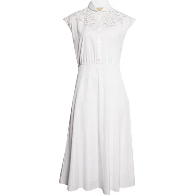 Valentino Broderie Anglaise-trimmed Cotton-poplin Midi Dress In White