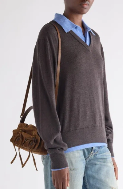 Acne Studios Multipocket Mini Suede Crossbody Bag In Brown