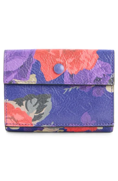 Acne Studios Flower Print Leather Trifold Wallet In Blue