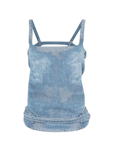 Diesel Light Blue Denim Crop Top With Square Neckline