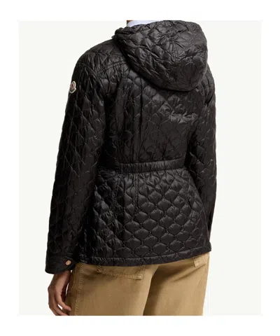 Moncler Arum Hooded Mid-length Down Jacket In Black