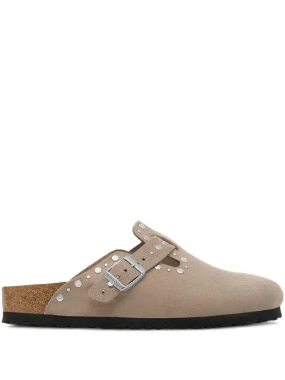 Birkenstock Women's Boston Shearling Clog In Taupe Suede/sandcastle At Urban Outfitters In Multi