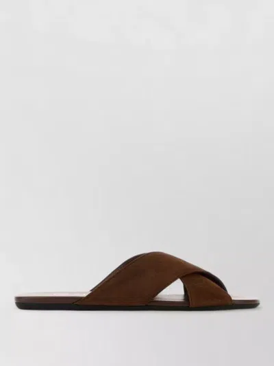 Prada Suede Cross Strap Flat Sole Slippers In Multi