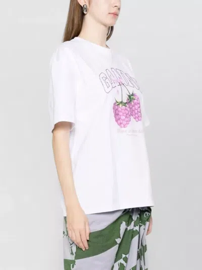 Ganni Baby Fit Raspberry T-shirt In Bright White